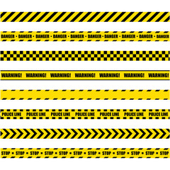 Police Warning Line. Yellow And Black Barricade Construction Tape On White Background. Vector illustration. EPS 10