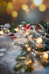 sparkling out of focus light Christmas background with copy space.