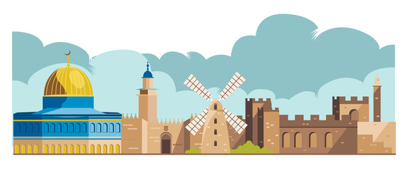 Fototapeta premium izrael, jerozolima architektura wektor panoramę