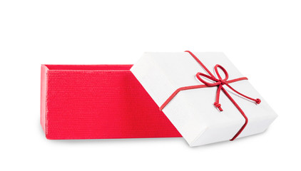 Blank open gift box isolated on white background.