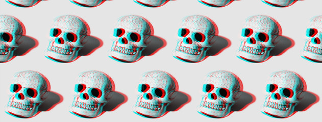 skull with a hard shadow on mint background
