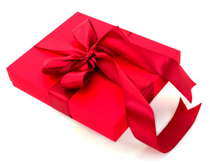Red gift box with red ribbon.