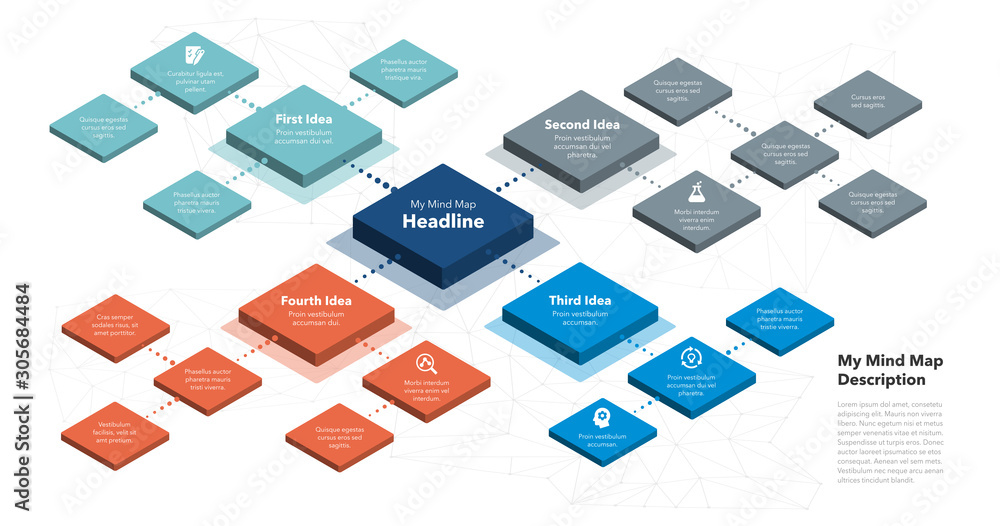 Poster Simple infographic for isometric mind map visualization template. Easy to use for your design or presentation.