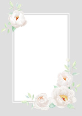 Set of card with flower peony, leaves. Wedding ornament concept. Floral poster, invite. Decorative greeting card or invitation design background