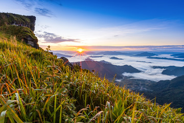 Morning light on the Phu Chee Fah viewpoint, Chiang Rai, Thailand