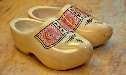 wooden shoes with ornament, a souvenir from Holland, national costume