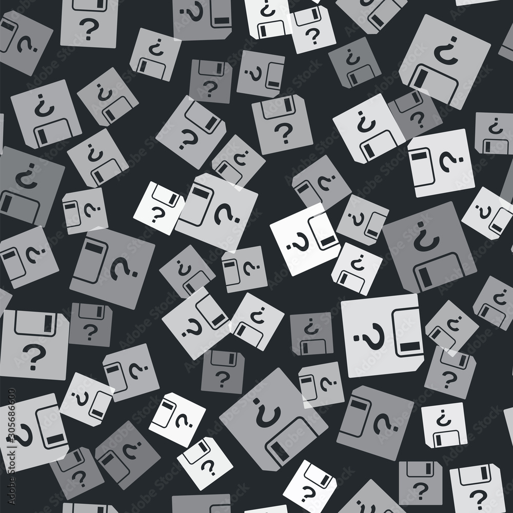 Poster grey unknown document icon isolated seamless pattern on black background. file with question mark. h