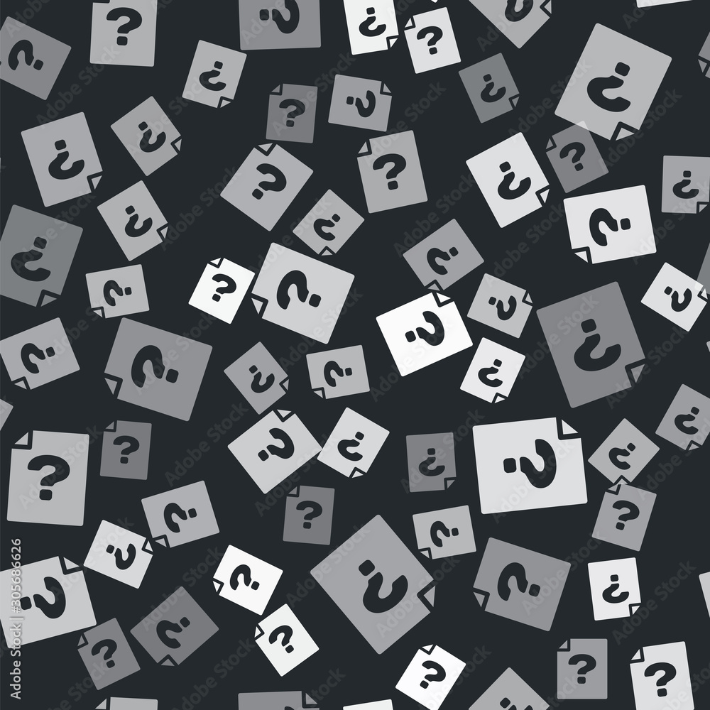 Poster grey unknown document icon isolated seamless pattern on black background. file with question mark. h