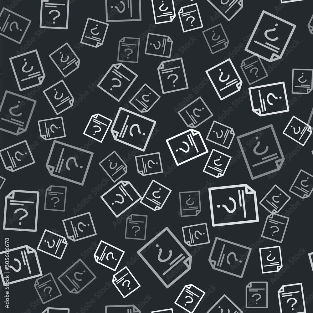 Poster grey unknown document icon isolated seamless pattern on black background. file with question mark. h