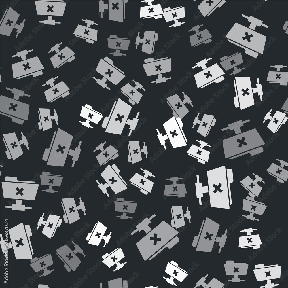 Poster grey ftp cancel operation icon isolated seamless pattern on black background. software update, trans