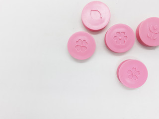 Various Stylish Beautiful Modern Girly Letter Press Stamp for Decorative Accessories in White Isolated Background 