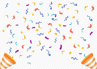 Colorful bright confetti isolated on transparent background. 