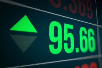 Financial Data with Up Arrow on LED Display