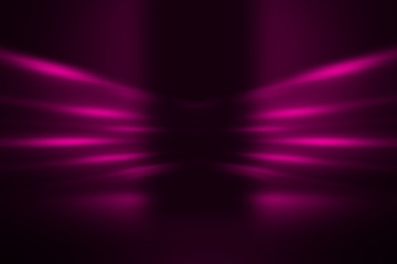 Empty dark abstract background. Background of empty show scene. Glow of neon lights on an empty concert stage.