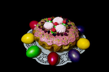 Easter cake and colored eggs. Orthodox Easter.