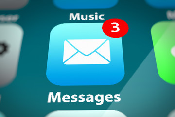 Message App Icon with New Message Notifications on Smart Phone Screen