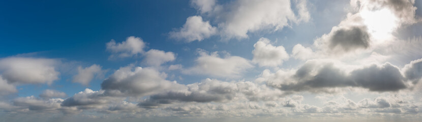 Fantastic clouds against blue sky, panorama