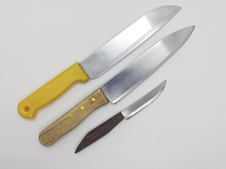 Handheld Sharp ans Shiny Metallic Stainless Steel Knife as Cutting Tools for Kitchen Utensils in White Isolated Background