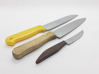 Handheld Sharp ans Shiny Metallic Stainless Steel Knife as Cutting Tools for Kitchen Utensils in White Isolated Background