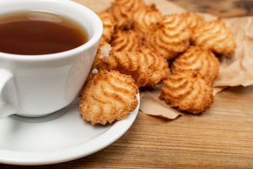 Natural baked coconut cookies or cocoanut macaroons with coco chips