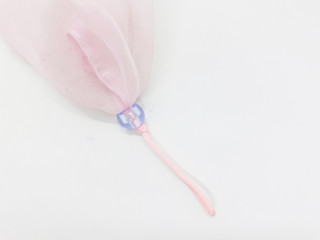 Beautiful Classy Artistic Pink Fabric Transparent Pouch Bag for Accessories Decorations Packaging Container and Souvenirs in White Isolated Background