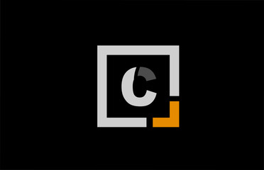 black white orange square letter C alphabet logo design icon for company