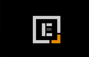 black white orange square letter E alphabet logo design icon for company