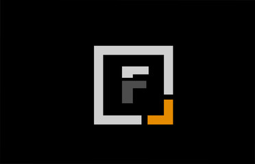 black white orange square letter F alphabet logo design icon for company