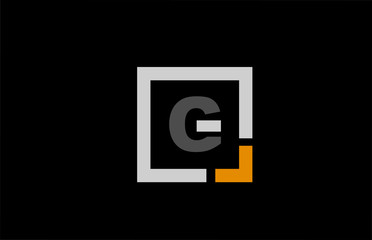 black white orange square letter G alphabet logo design icon for company