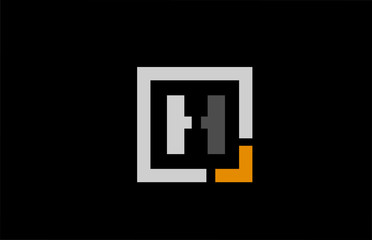 black white orange square letter H alphabet logo design icon for company