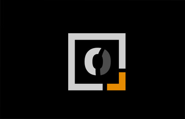 black white orange square letter O alphabet logo design icon for company