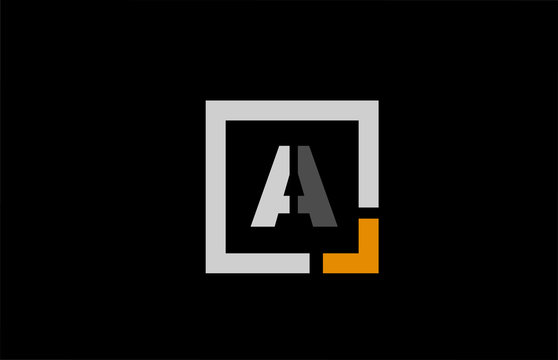 black white orange square letter A alphabet logo design icon for company