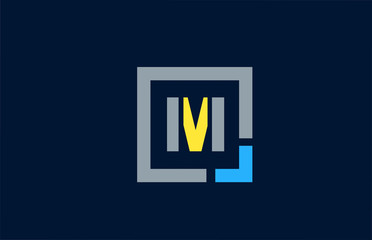 blue yellow letter M alphabet logo design icon for business