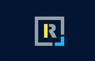 blue yellow letter R alphabet logo design icon for business