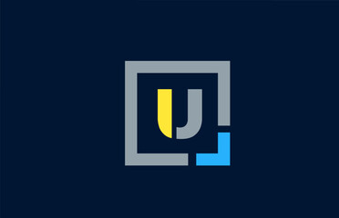 blue yellow letter U alphabet logo design icon for business
