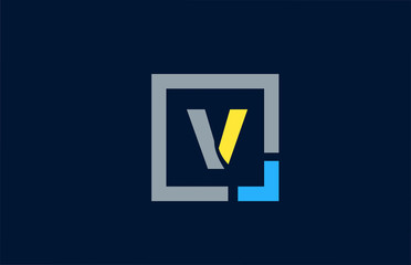 blue yellow letter V alphabet logo design icon for business