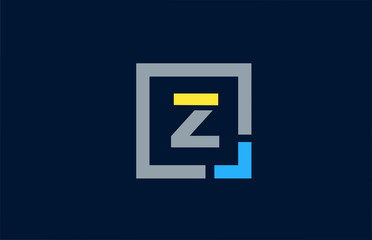 blue yellow letter Z alphabet logo design icon for business