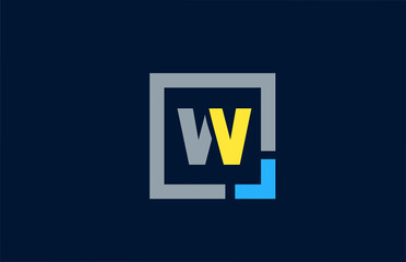 blue yellow letter W alphabet logo design icon for business