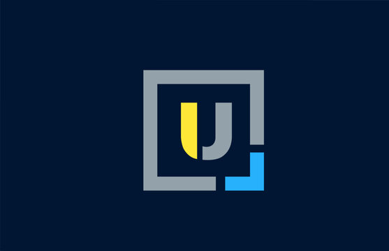 blue yellow letter U alphabet logo design icon for business