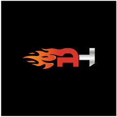 Initial Letter AH Logo Design with Fire Element 