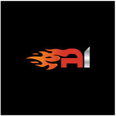 Initial Letter AI Logo Design with Fire Element 