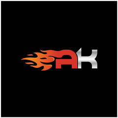 Initial Letter AK Logo Design with Fire Element 