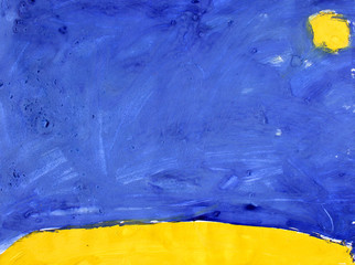 Abstract blue and yellow background with sun and earth