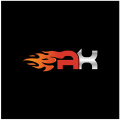 Initial Letter AX Logo Design with Fire Element 