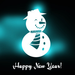 Fototapeta na wymiar Christmas background with Happy New Year text, and with Snowman. 