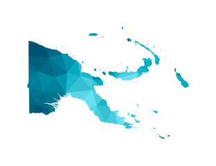 Vector isolated illustration icon with simplified blue silhouette of Papua New Guinea map. Polygonal geometric style, triangular shapes. White background