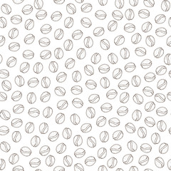 Vector hand drawn pattern of coffee seeds. Coffee beans seamless pattern on white background. Seamless coffe background with bean and seed of cafe. Simple coffee pattern with light texture
