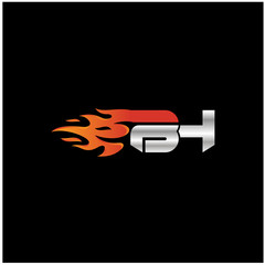 Initial Letter BH Logo Design with Fire Element 