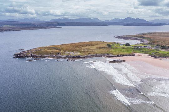 Aerial View over Coast of Northwest Highlands in Scotland