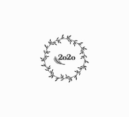 Fototapeta premium Flat design vector icon New Year 2020 and Christmas tree branch in a wreath. Hightlight icon for social media